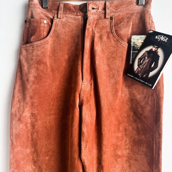 NuAge Brown Suede Straight Leg Pants 8 - Picture 3 of 6